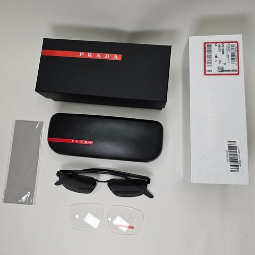 Prada Sunglasses Black Glossy Square Angular Rossa PS52MV VPS 52M 1AB-1O1 54mm - Picture 5 of 12