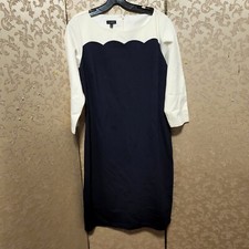 Talbots Navy Blue Ivory Scalloped Color Block Shift Dress Size 8