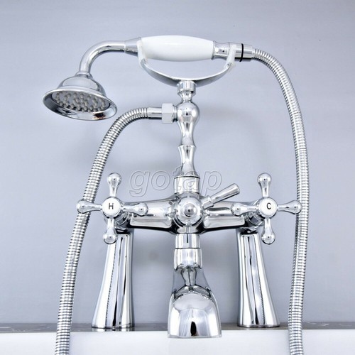 Chrome Brass Deck Mount Bathroom Tub Clawfoot Faucet W/ Hand Shower Sprayer - Picture 6 of 8