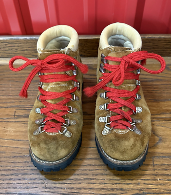 Vintage 70s 80s Brown Suede Leather Hiking Boots Vibram Sole  display picture 2