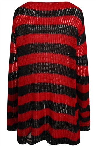 90's Oversized Striped Gothic Grunge Jumper - Chunky Knitted Distressed Sweater - Picture 37 of 39