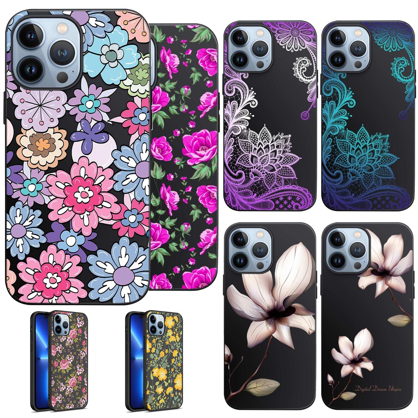 Phone Case For Apple iPhone 14 Pro Max 13 12 15 Flower Lace Protective TPU Cover-image