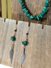 Vtg Malachite Southwestern Nugget Chip Strand Necklace+Earrings Sterling Feather — photo 3