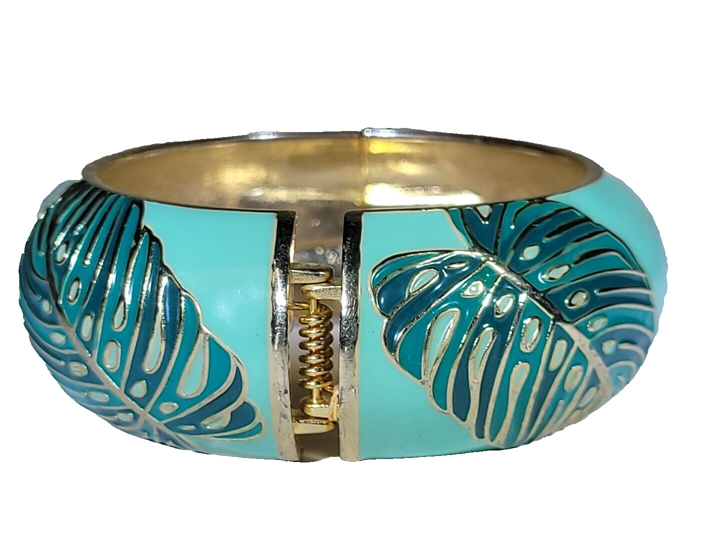 Ladies Spring Closure Large Leaf Pattern Bangle B… - image 4