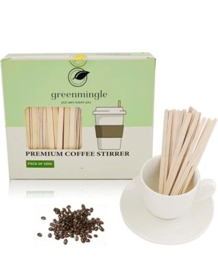 GREENMINGLE 1000 x Wooden Stirrers for Coffee & Tea - 140mm - Biodegradable Sticks Hot Drink