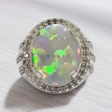 Opal Oval Cut Gemstone With 925 Sterling Silver Ring For Men's #186