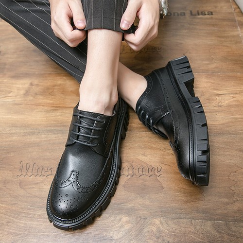 Zapatos sin cordones de moda transpirables con correa de cuero sintético de plataforma para hombre - Imagen 13 de 19