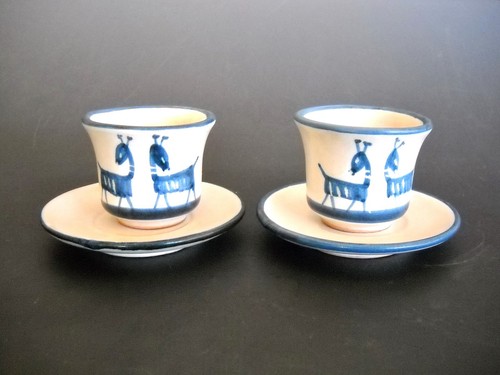 VIETRI Vintage Demitasse Cup Saucer Set of 2 Ceramic Italy Stylized Blue Animals - 第 1/9 張圖片