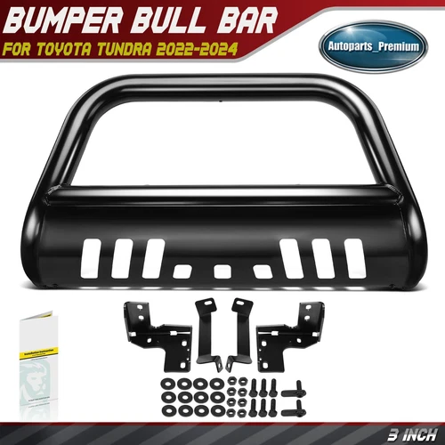 3" Black Bull Bar Bumper Grille Guard w/ Skid Plate for Toyota Tundra 2022-2024