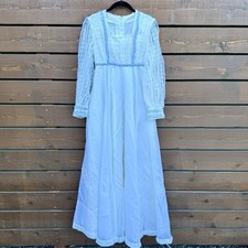 Vintage 70s Prairie Romantic Wedding Floral Sheer Lace Sleeve Tulle Maxi Dress S