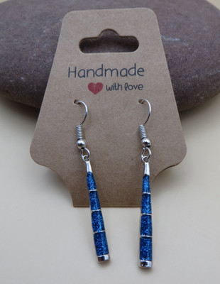 New Faux Blue Opal Sparkle Dangles Wire Hook Silver-tone Earrings #840