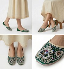 Women Shoes Indian Wedding Mojaries Leather Jutties Flip-Flops Flat US 6-8