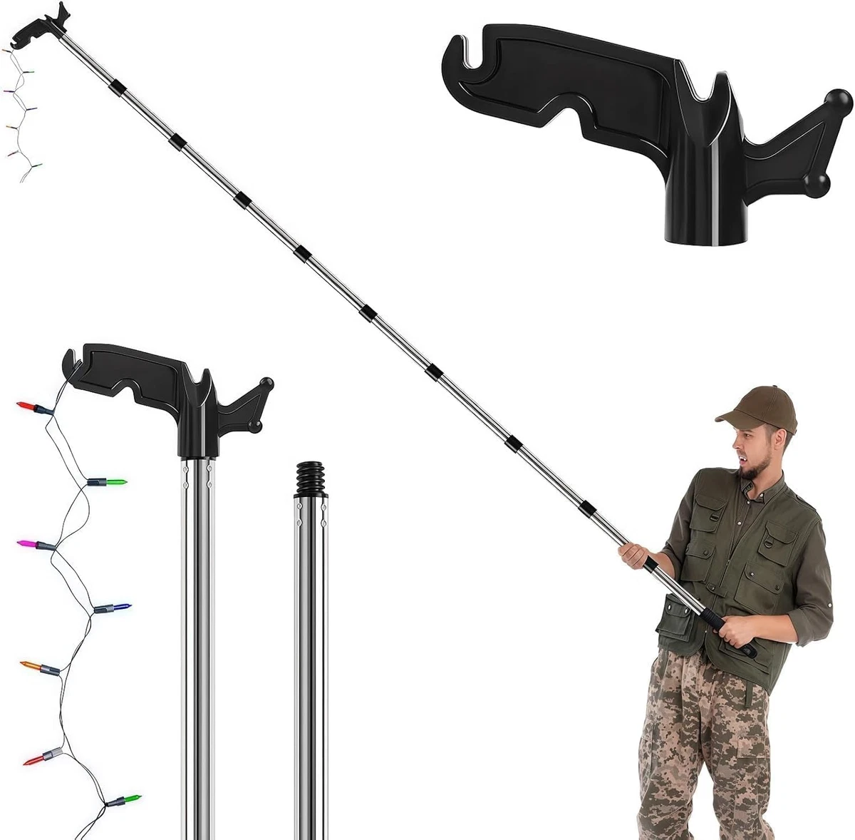 3-15 Ft Christmas Light Hanger Extension Pole with Utility Hook
