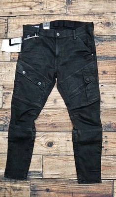 G-Star RAW Airblaze 3D Skinny Cargo Denim Jeans Super Stretch Faded Black 34x30