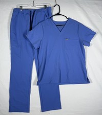 Figs Scrub Set Women's Blue Large Catarina Top, Medium Cairo Cargo Pants Medical