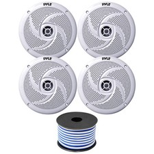 2 Pair of Pyle PLMRS8B 8" 320 Watt 2-Way Marine Speakers White /w Speaker Wire
