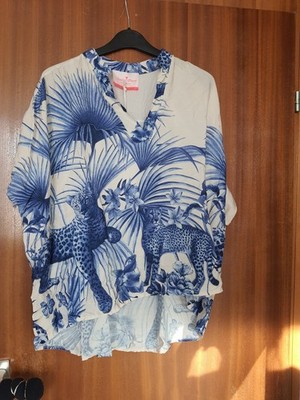 Monday Afternoon Bluse 40 42 44 46  Blusenshirt Blau Weiss Shirt Leopard Safari
