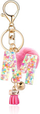 Resin Alphabet Initial Letter Keychain Keyring for Women Purse Handbags With Fur