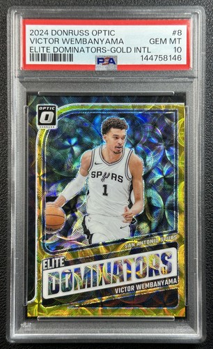 VICTOR WEMBANYAMA PSA 10 2024 DONRUSS OPTIC 8 ELITE DOMINATORS GOLD IN PRIZM /10
