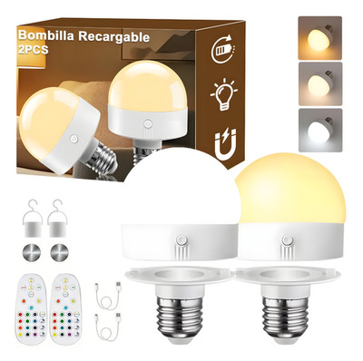 E27 Rechargeable Bulb  Battery Remote 2 Pack, Dimmable 3CCT+12 RGB Colors 4pack