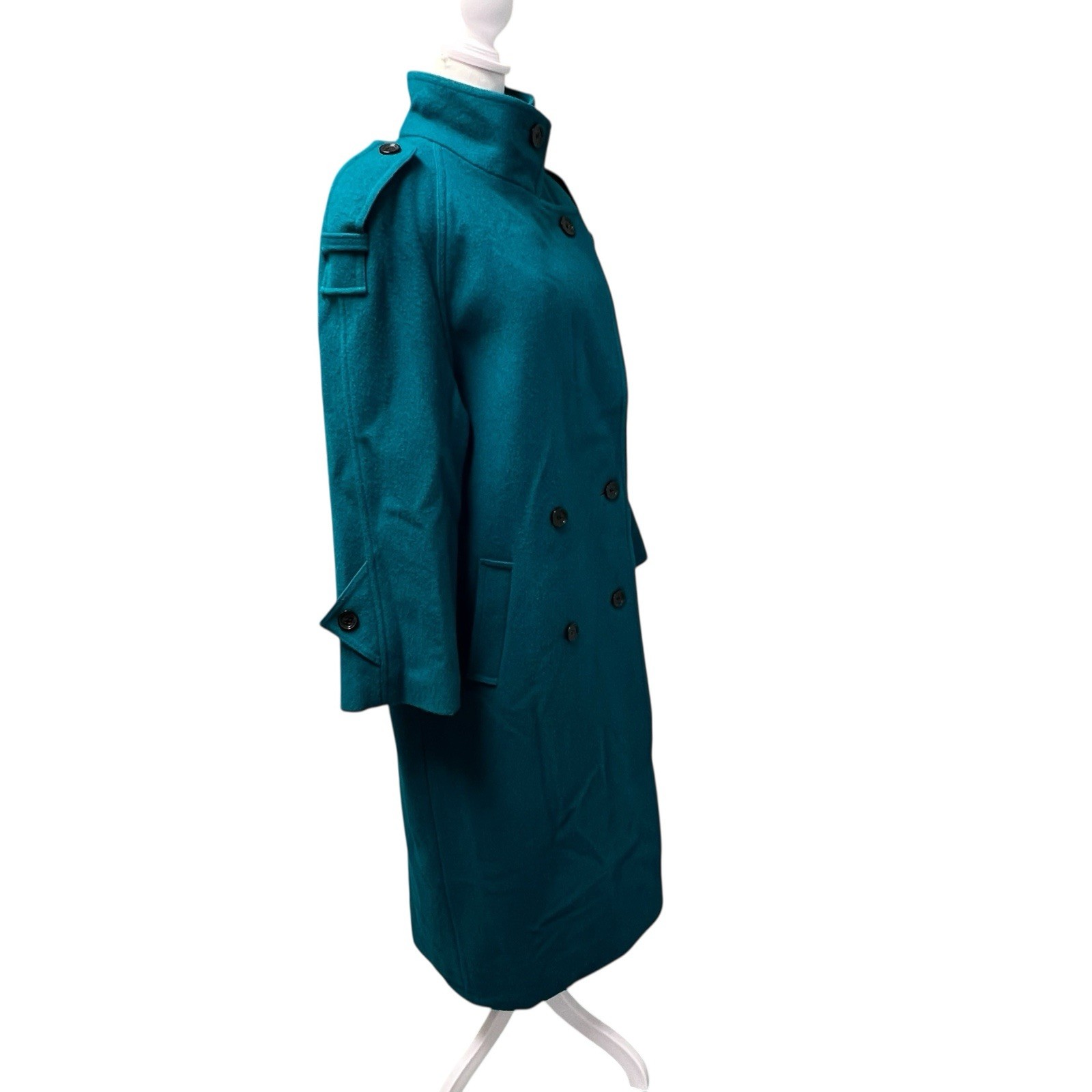 Vintage International Scene Teal Double Breasted Wool Trench Coat Size 11 / 12