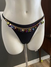 Victoria Secret Body Black Vintage Y2K B String Thong MED Charm Chain New