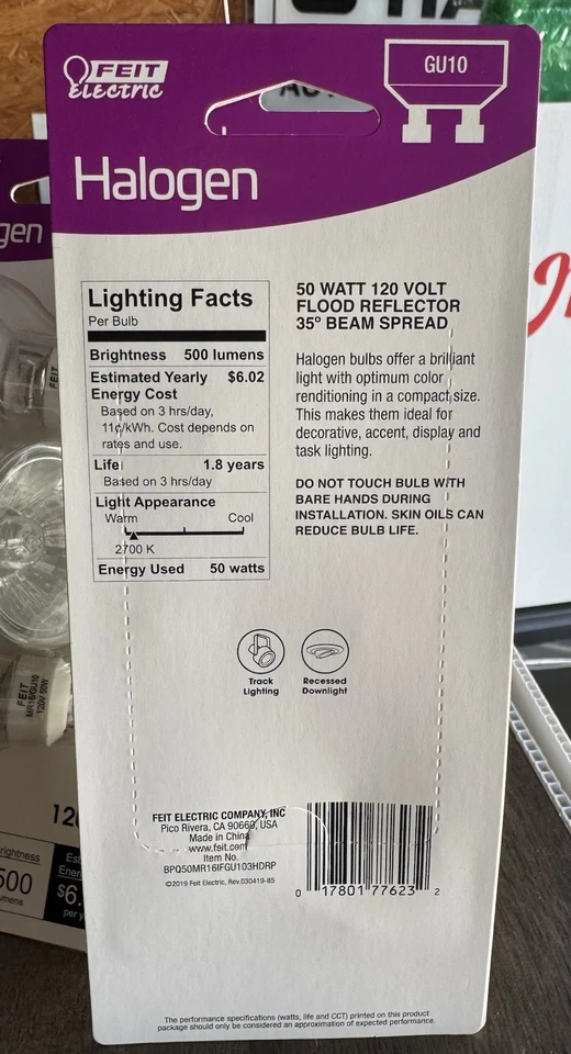 Электрические галогенные лампы BulbFeit GU10 50 Вт 120 В MR16 ярко-белые упаковка 3 шт. - Изображение 3 из 3