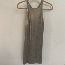 White House Black Market MP Metallic Sheen Halter Neck Dress Gold Sparkle - NWT