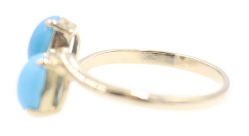 Women's 2.0 Ctw Matte-Finish Cabochon Turquoise 10KT Yellow Gold Bypass Ring 3g - Picture 5 of 19