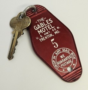 Vintage The Gables Motel Key & Fob – Trenton, MO Room # 5 U.S. Hwy 65 N