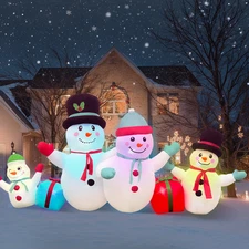 8FT Long Snowman Family  Inflatables Outdoor Decoration, Blow up Yard Decor with
