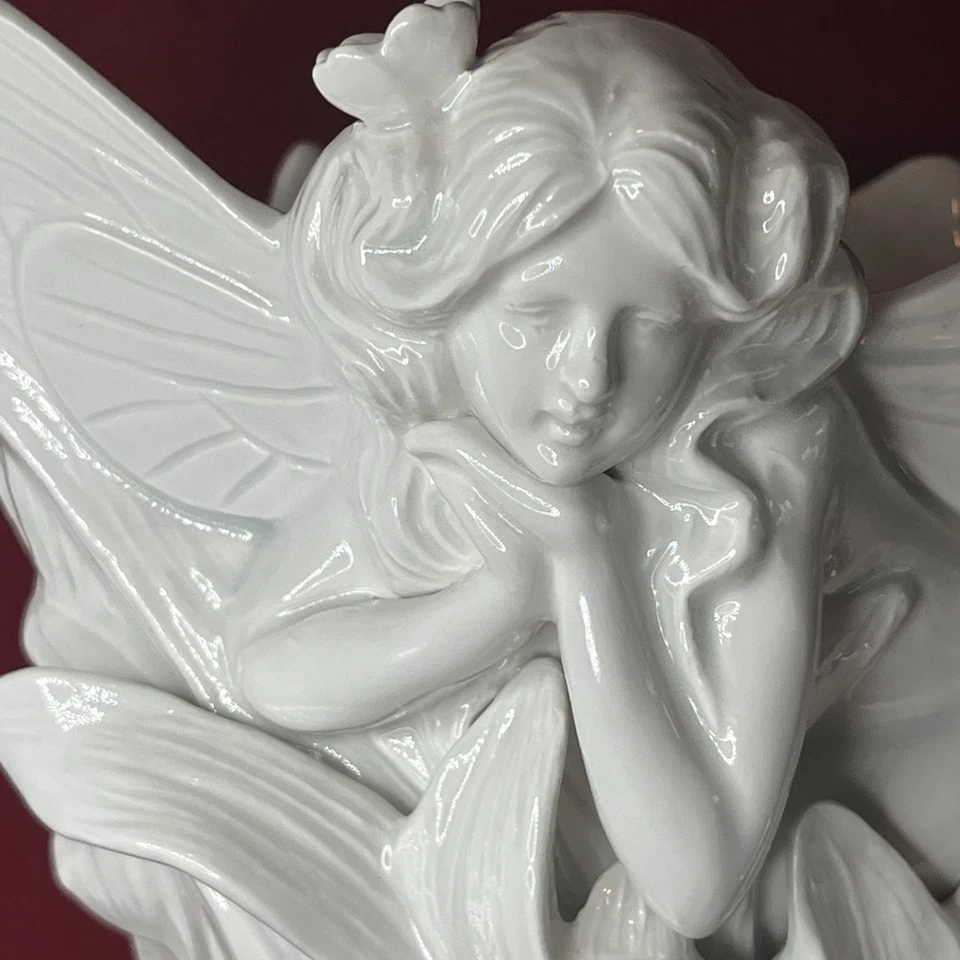 Fitz and Floyd Fairies 8 1/4" White Art Nouveau Ceramic Vase Sculpture Vintage - Image 2 of 4