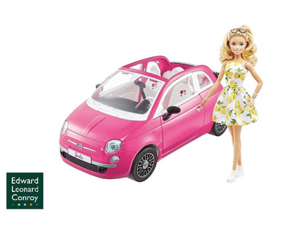 Barbie Puppe und Fiat 500 Auto, rosa 4-Sitzer Fahrzeug mit Barbie Puppe in Mode