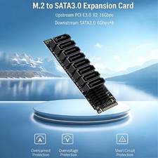 M.2 NVME PCIE to 8 Port SATA3.0 Adapter Add on Card 6Gbps Chassis Server PC