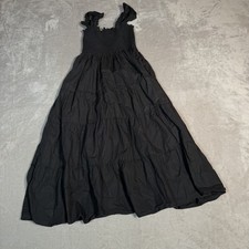 Quince Dress Womens Medium Black Organic Cotton Gauze Smocked Sleeveless Maxi