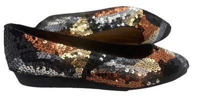 Vtg Frankie & Baby Sequined Ballet Flat Black.Gold.Silver Sz 7.5 Beverly Feldman