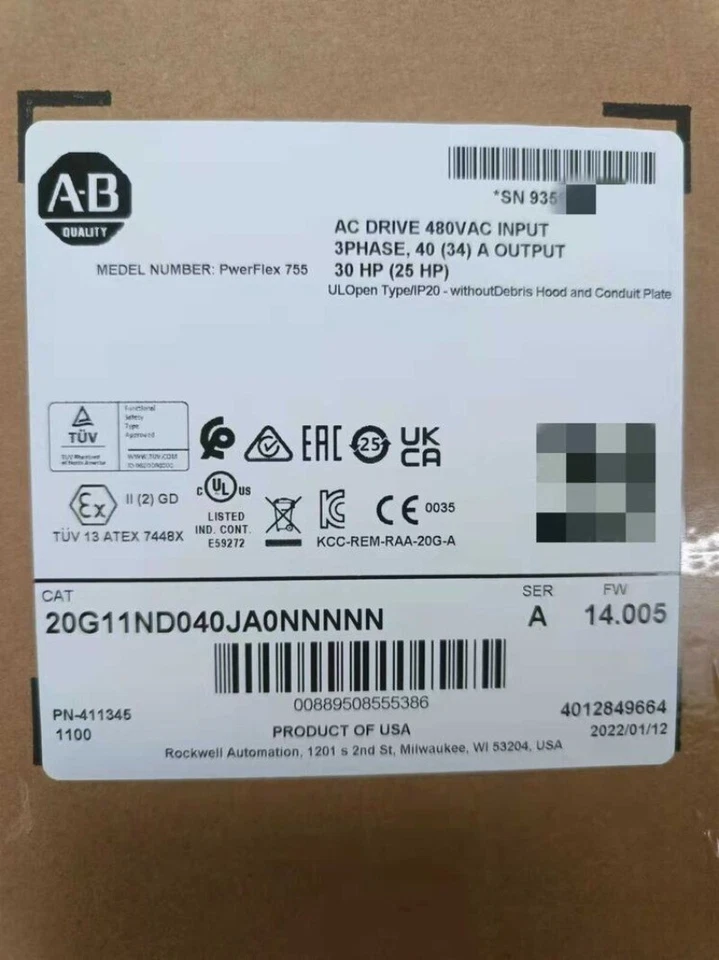 Neu AB 20G11ND040JA0NNNN PowerFlex luftgekühlt 755 AC Laufwerk USA kostenlose Steuern - Bild 2 von 2