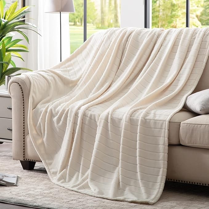 Stripe Plush Throw Blanket Super Soft Fuzzy Warm Blanket Fluffy Cozy Luxury 