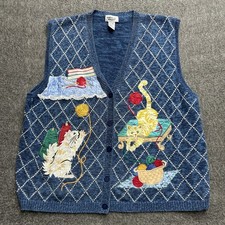 Vintage Sweater Vest Cat Applique Embroidered Grannycore 90s Cat Lady 2X