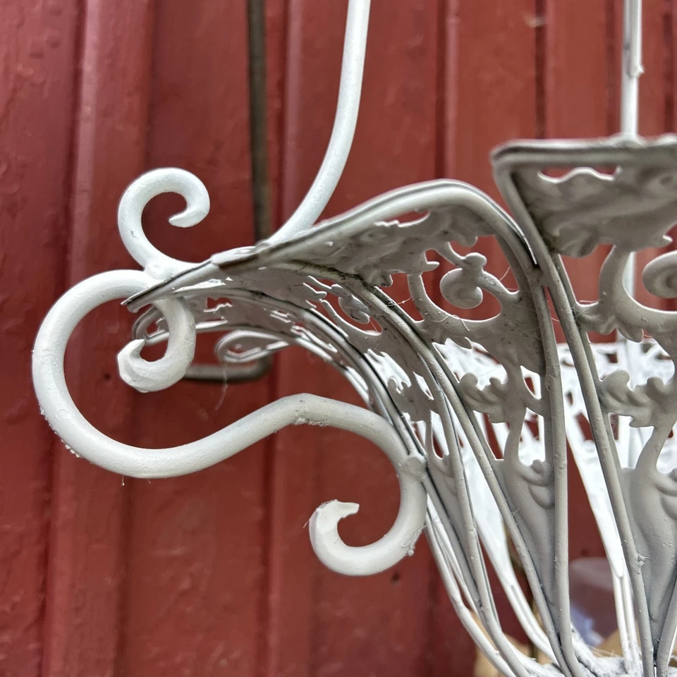 PAIR Antique Metal Wrought Iron Ornate French Victorian Hanging Basket Planter - Image 3 of 4