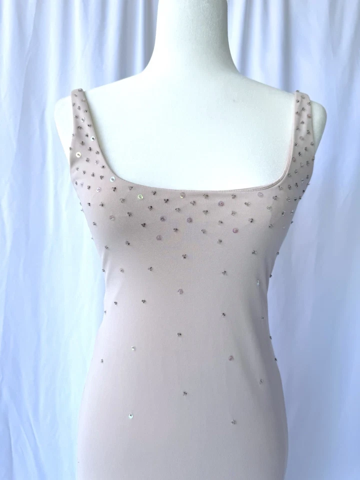 Vestido Formal LAUNDRY by Shelli Sigal Años 90 Vintage Crema y Tostado. Foto 3 de 4