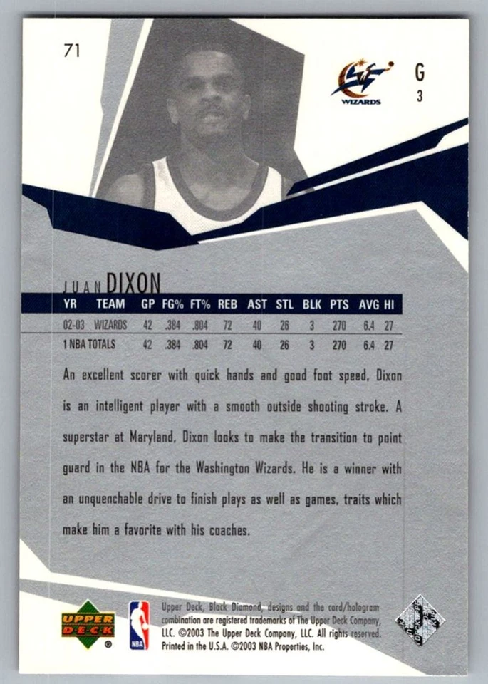 2003-04 Upper Deck Black Diamond Juan Dixon Washington Wizards #71 Foto 2 de 2
