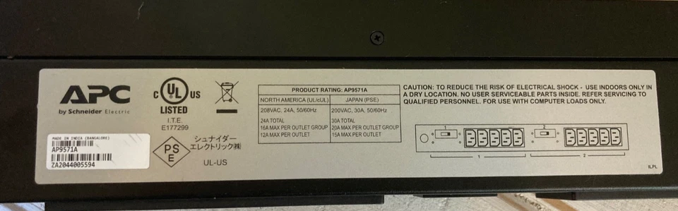 APC AP9571 Basic Rack PDU 240V 24Amps 10 Plug Outlet Typ B Connectors Surge Prot - Image 3 of 4
