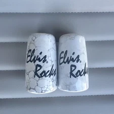 Elvis Rocks Salt and Pepper Shaker Set Marbled Pattern On White Elvis Presley