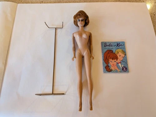 Vintage Mattel Redhead Bubblecut Barbie With Stand And Booklet