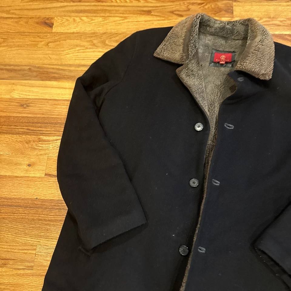 Cole Hann Abrigo de Lana Negro Chaqueta Piel de Cordero Forro de Oveja Para Hombre Grande Foto 2 de 4