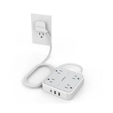 Flat Plug Power Strip, TESSAN 5 ft Ultra Thin Extension Cord with 3 USB Wall ...