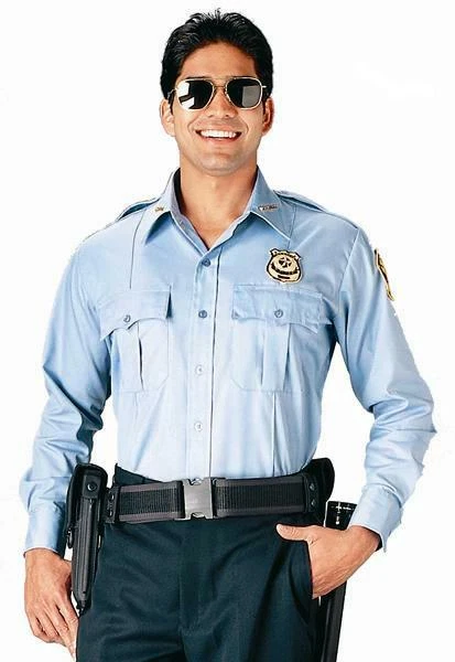 Camisa Uniforme Azul Claro Manga Larga Oficial Policía Seguridad Trabajo Foto 3 de 3