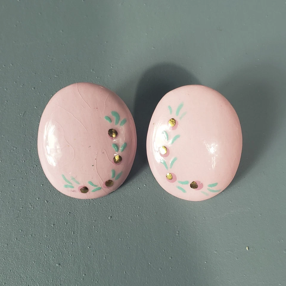 Studded Dangle Button Earrings Pink Retro Mid Century Modernist Pierced 1" - Изображение 4 из 4