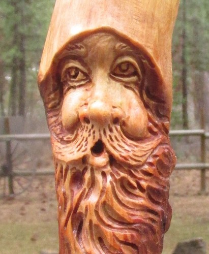 Wood Spirit Carving Forest Face Tree Sculpture Log Home Cabin Gnome Folk Art - Picture 6 of 6